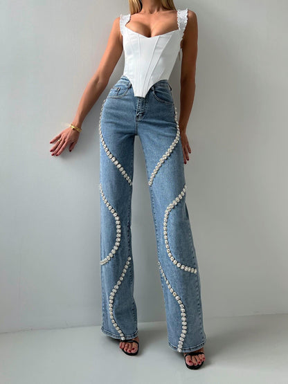 Catherine – Straight Women's Jeans with Rhinestone Design