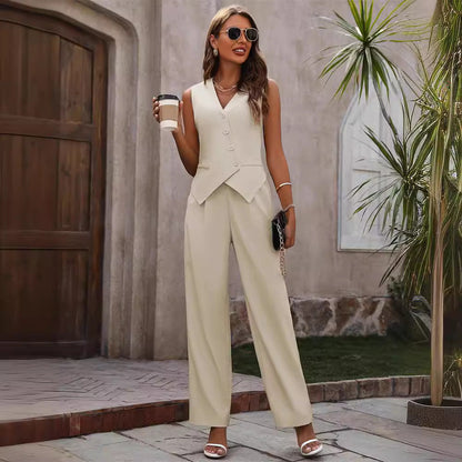 Jade – Summer Suit with Buttons and Straight Pants for Women