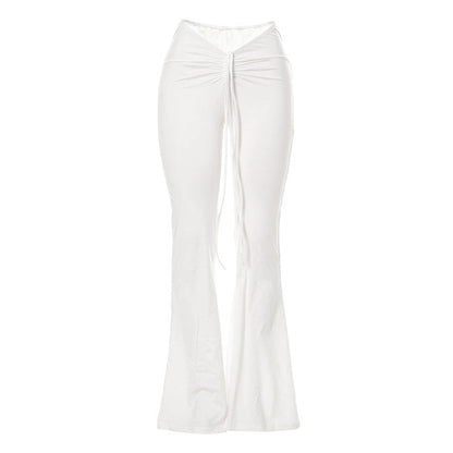 Michelle – Wide Pleated Pants with Low Waist in Solid White