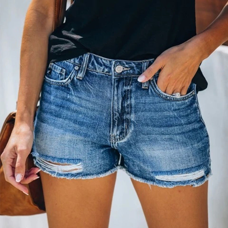 Ann – Summer Denim Shorts with Fringe for Women