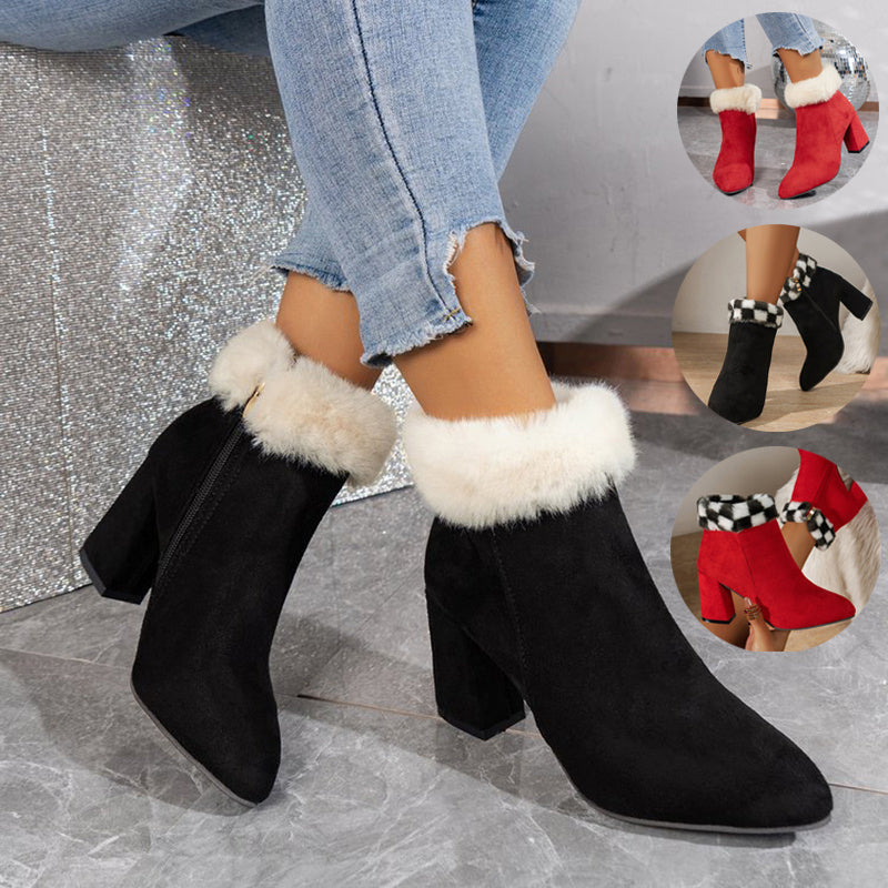 Lily – Fashionable Plaid Ankle Boots with Block Heel