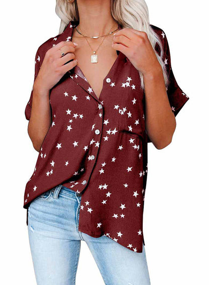 Heather – Short T-Shirt with Star Pattern and V-Neck