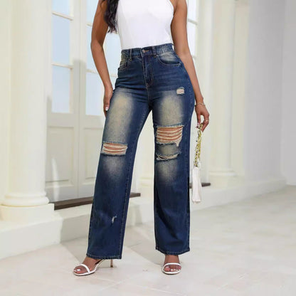 Judith – Comfortable High Waist Jeans with Pockets and Distressed Details