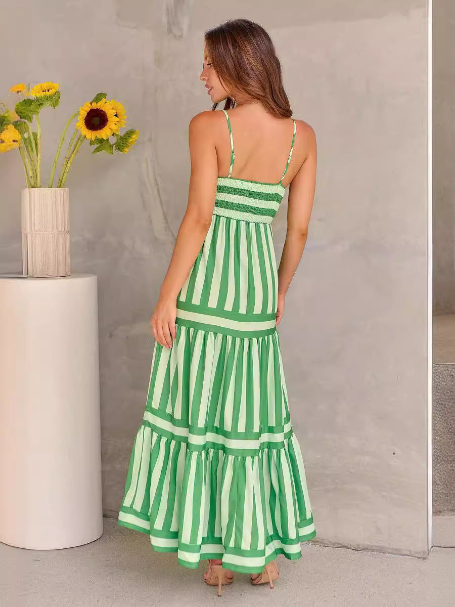 Caroline – Striped Maxi Dress with Straps and Pockets for Beach Getaway