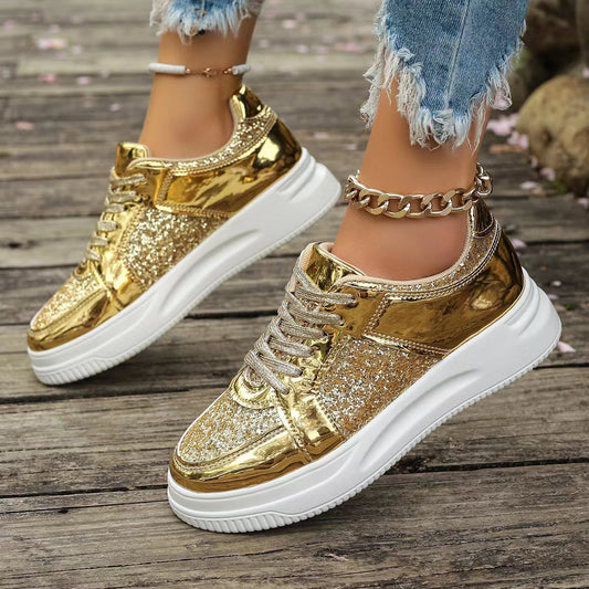 Tara – Sequin Lace-Up Sneakers with Non-Slip Sole