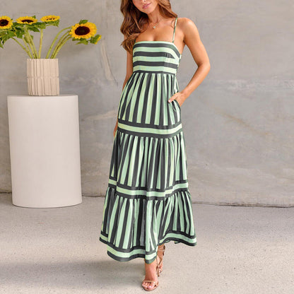 Caroline – Striped Maxi Dress with Straps and Pockets for Beach Getaway