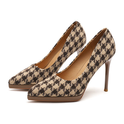 Alison – Pointed High Heels with Houndstooth Pattern