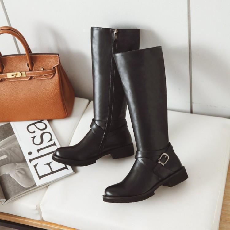 Chelsea – Flat Knee-High Boots with Buckle in Vegan Leather