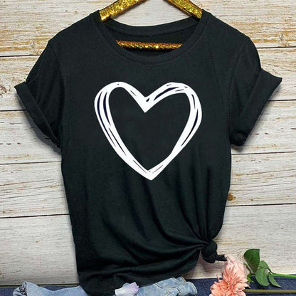 Rebecca – Heart Pattern Women's T-Shirt, Short Sleeve, Round Neck, Relaxed