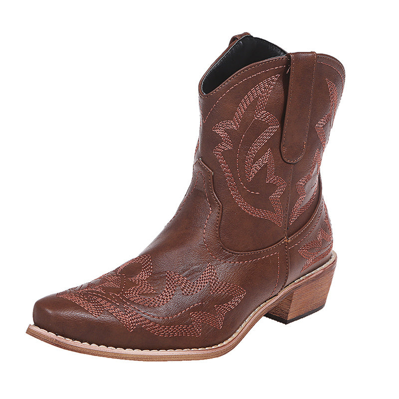 Audrey – Cowgirl Boots with Embroidery and Wedge Heel