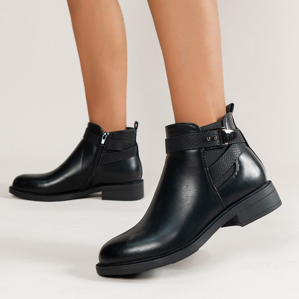 Samantha – Black Women's Chelsea Boots with Side Zipper and Buckle