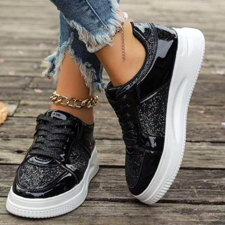 Tara – Sequin Lace-Up Sneakers with Non-Slip Sole