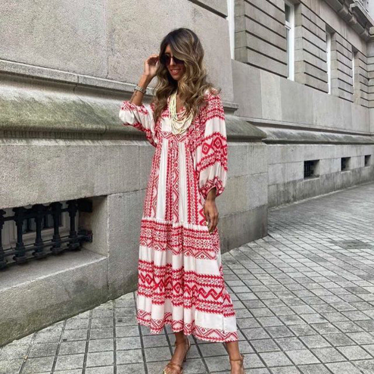 Joanne – Elegant Boho Dress with Vintage Print