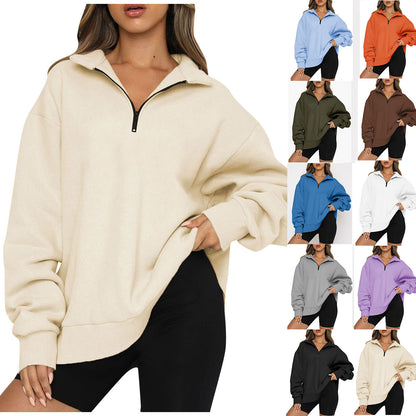 Phoebe – Casual Zip Sweatshirt with Turndown Collar