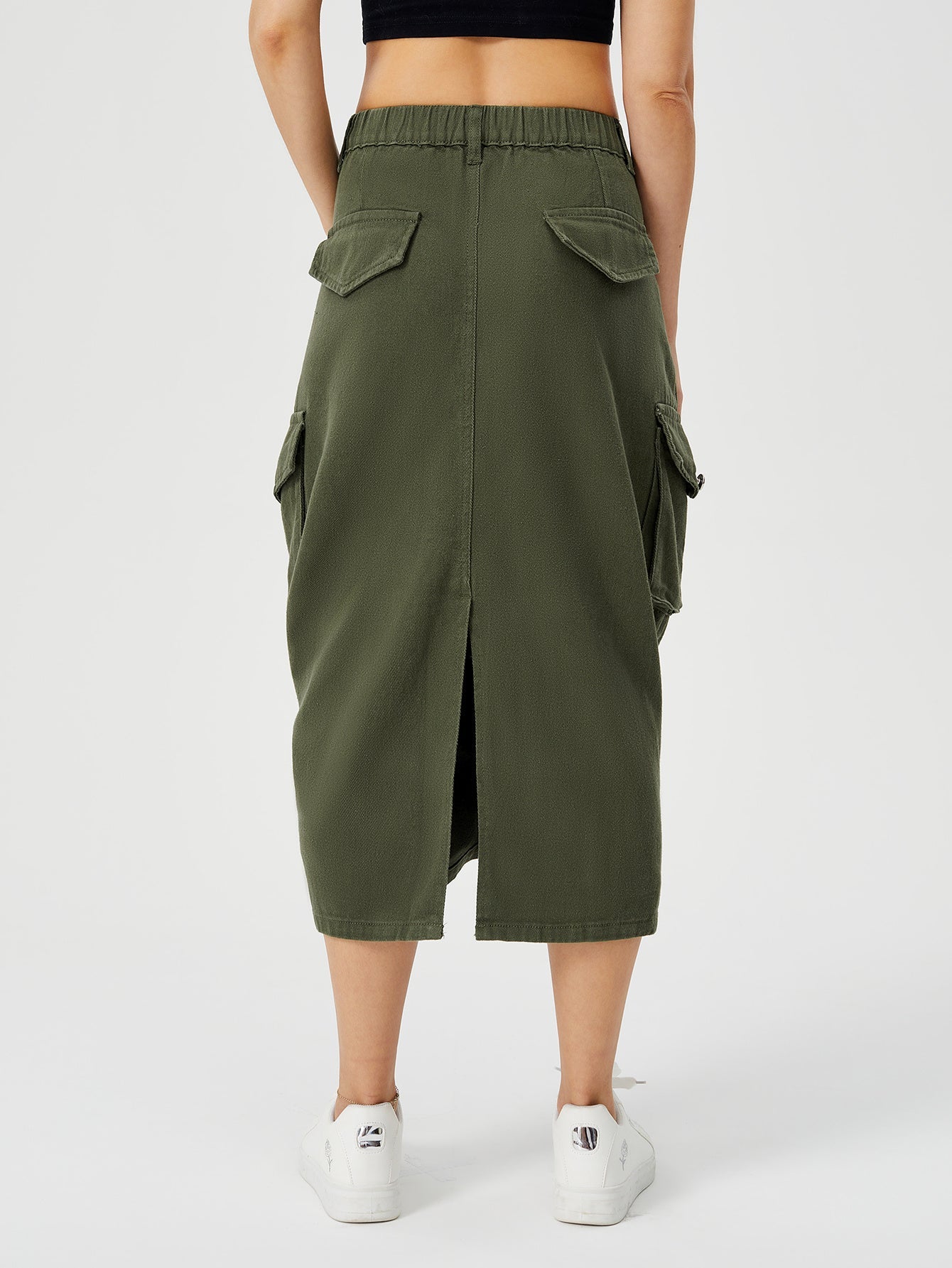 Sandra – Long Cargo Skirt with High Waist and Front Slit