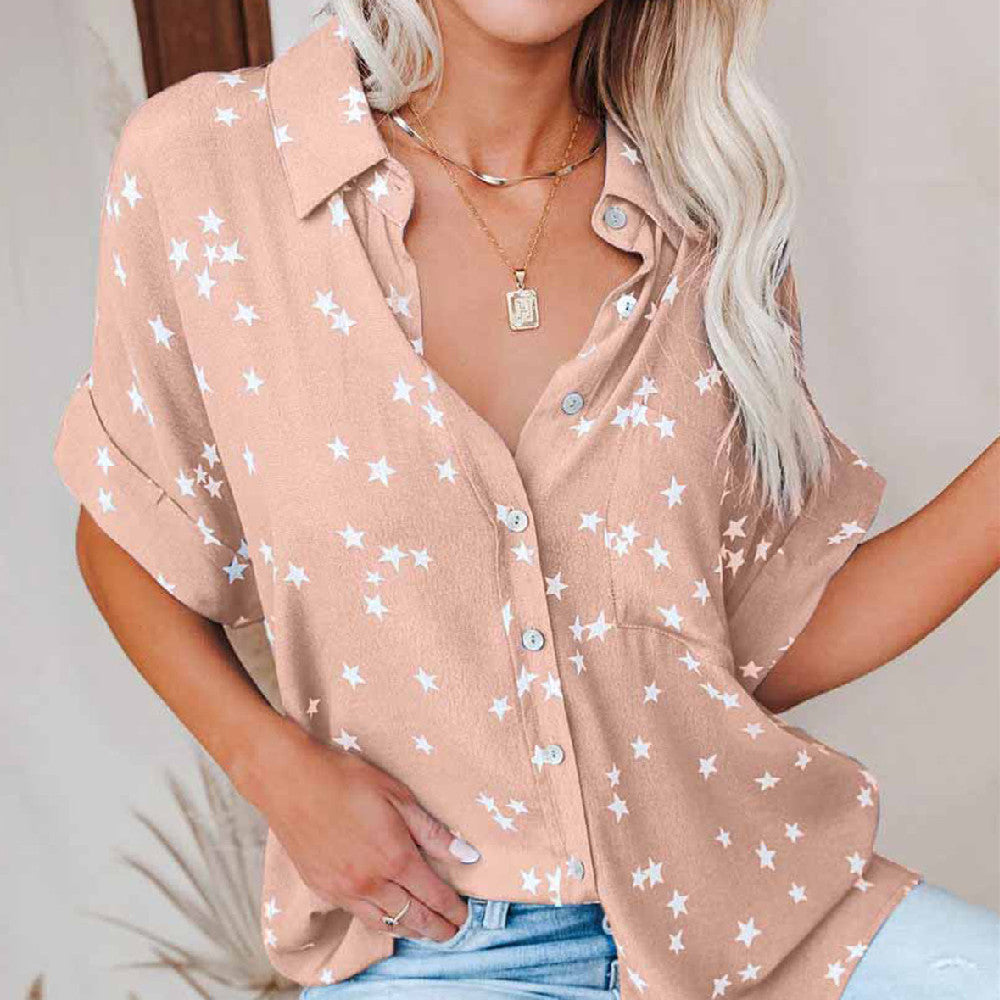 Heather – Short T-Shirt with Star Pattern and V-Neck