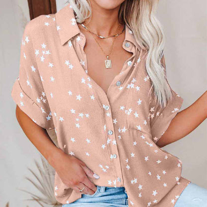 Heather – Short T-Shirt with Star Pattern and V-Neck