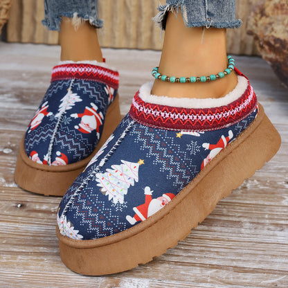 Robyn – Cartoon Christmas Print Ankle Boots with Plush Lining