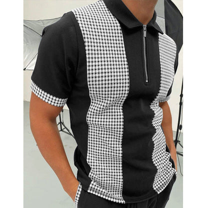 Aaron – Men's Polo Shirt with Zipper and Check Pattern