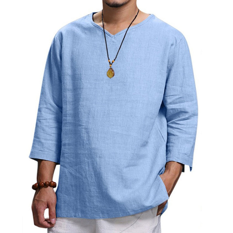 Colin – Casual Men's Shirt in Cotton and Linen with V-Neck