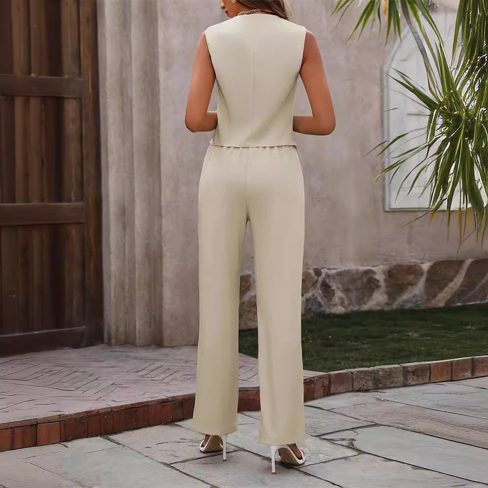 Jade – Summer Suit with Buttons and Straight Pants for Women