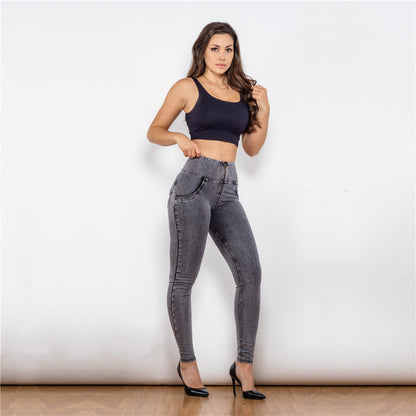 Tamara – High-Waisted Gray Jeggings with Push-Up Effect and Anti-Cellulite Feature