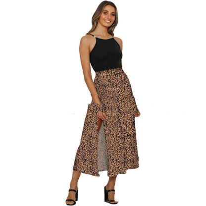 Sara – Long A-Line Skirt with Leopard Print