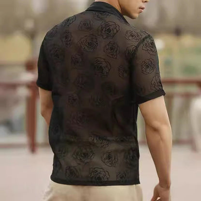 Garry – Short Sleeve Shirt with Rose Pattern and Mesh Design