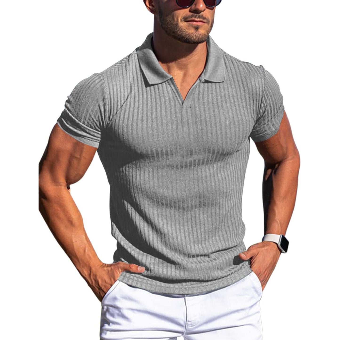 Sam – Men's V-Neck T-Shirt with Vertical Stripes