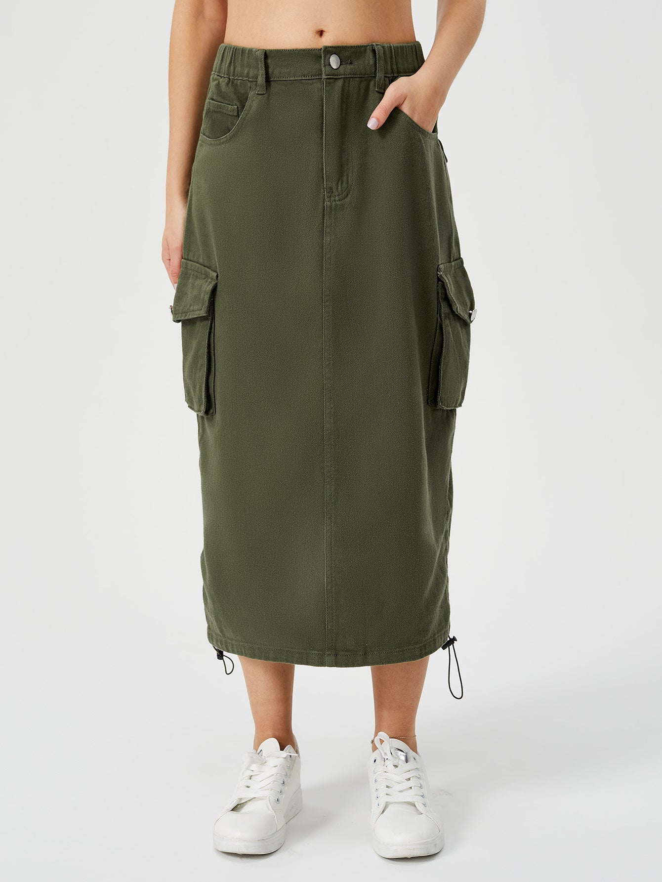 Sandra – Long Cargo Skirt with High Waist and Front Slit