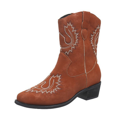 Natasha – Embroidered Western Boots with Chunky Heel