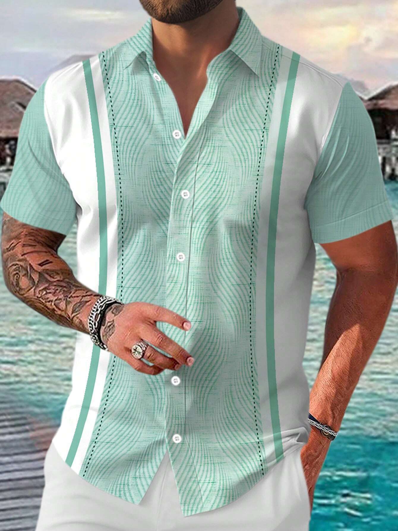 Dennis – Casual Geometric Short Sleeve Shirt for Men