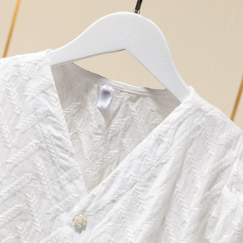 Charlotte – Cotton Blouse with Puff Sleeves and Embroidery