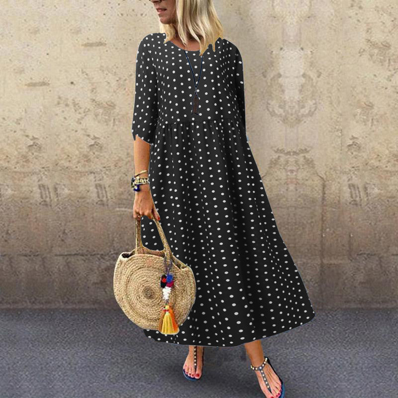 Judith – Elegant Polka Dot Mid-Sleeve Women's Tunic Dress