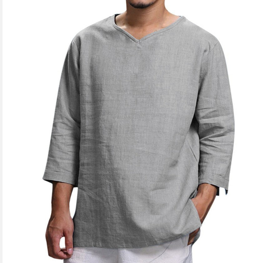 Colin – Casual Men's Shirt in Cotton and Linen with V-Neck