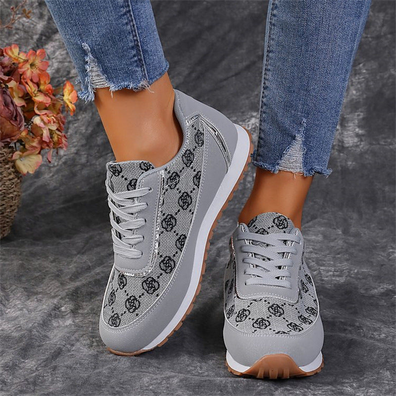 Catherine – Floral Pattern Lace-Up Sneakers Lightweight Breathable Women