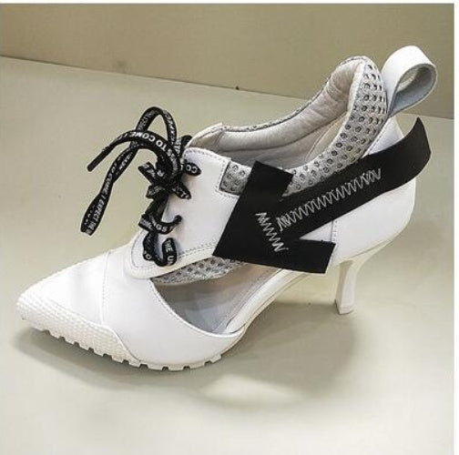 Nicole – White Lace-Up Shoes with Sporty High Heels