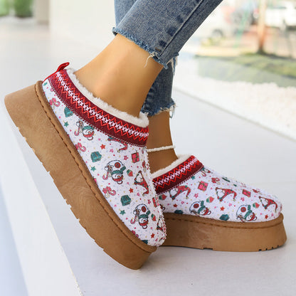 Robyn – Cartoon Christmas Print Ankle Boots with Plush Lining