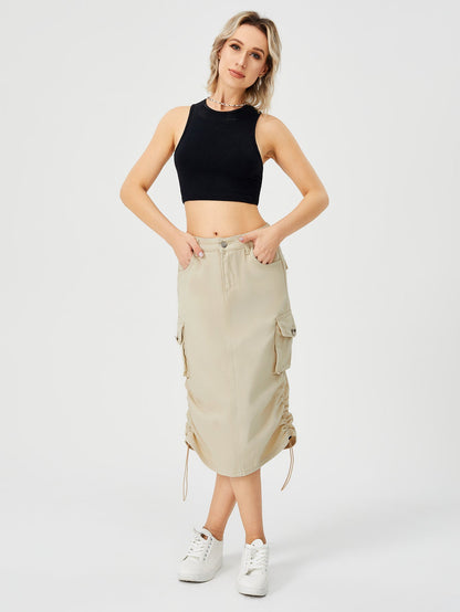 Sandra – Long Cargo Skirt with High Waist and Front Slit