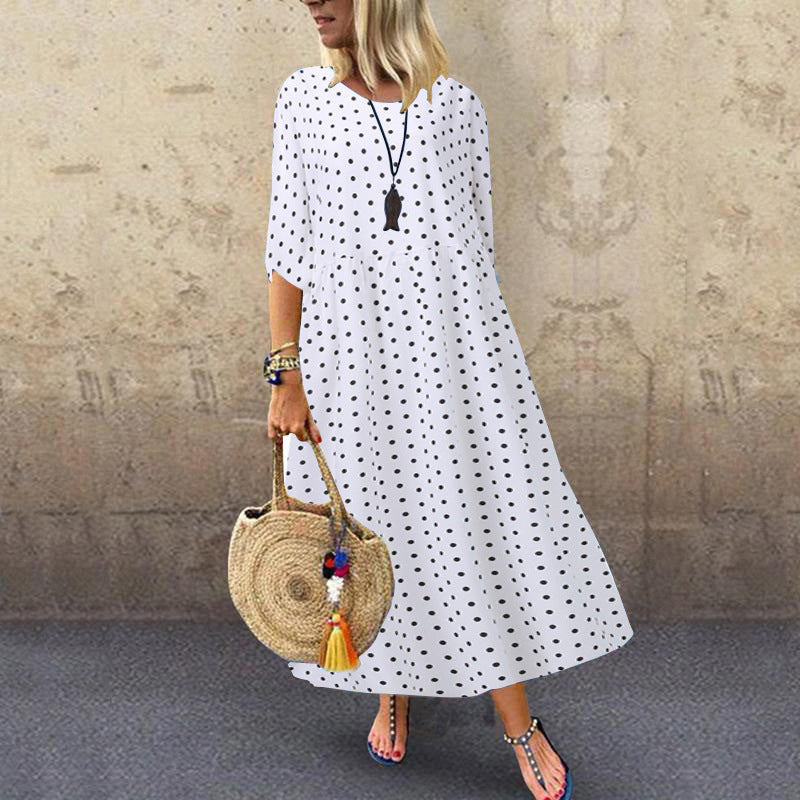 Judith – Elegant Polka Dot Mid-Sleeve Women's Tunic Dress