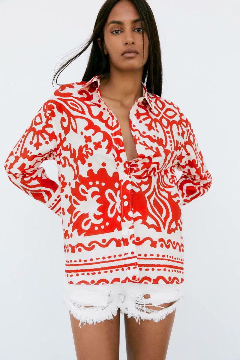 Sue – Printed Women's Blouse in Summer Style