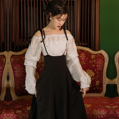 Sophie – Elegant Long Sleeve Top with Suspender Skirt