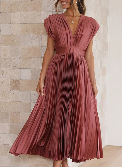 Kathryn – Pleated Dress with V-Neck