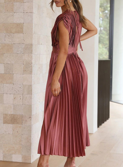 Kathryn – Pleated Dress with V-Neck