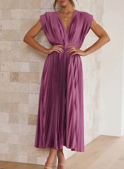 Kathryn – Pleated Dress with V-Neck