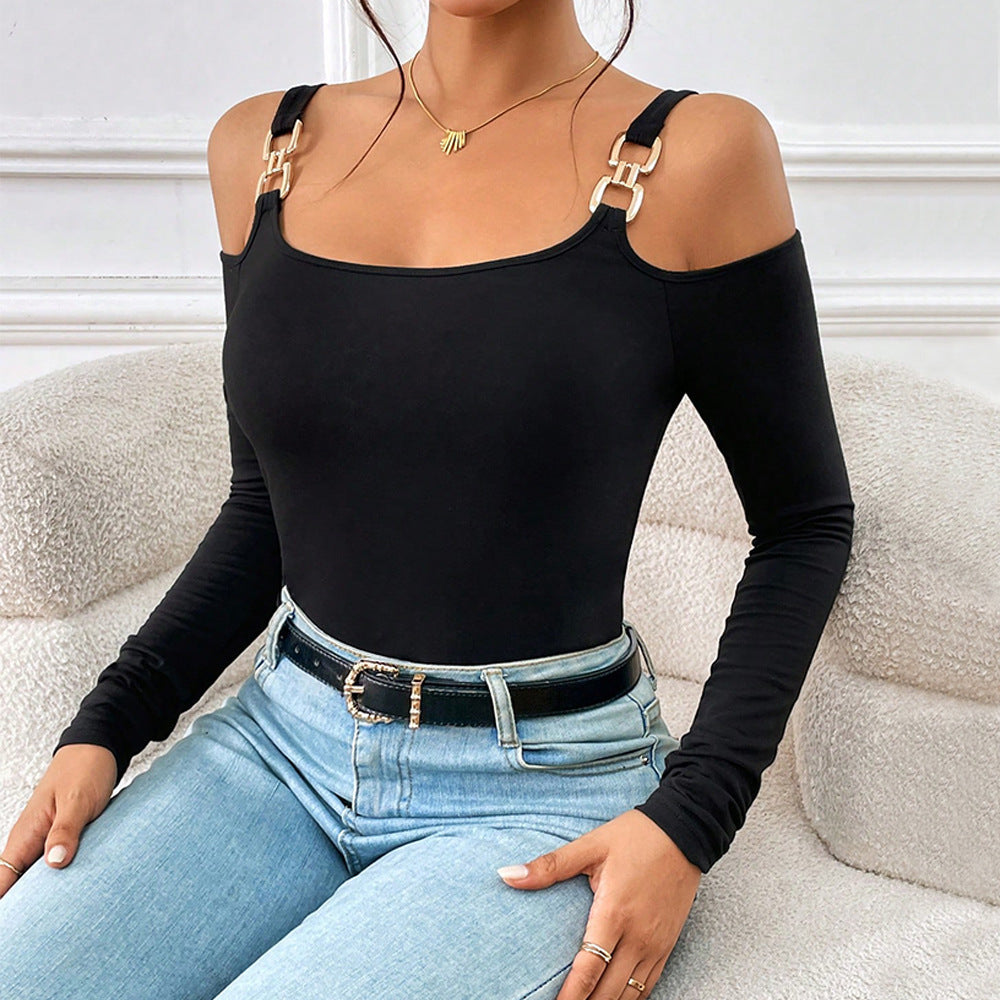 Brenda – Simple Strap Top with Metal Hooks and Long Sleeves