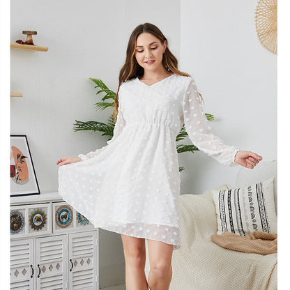 Samantha – Flowing Chiffon Long Sleeve V-Neck Sweet Tunic Dress