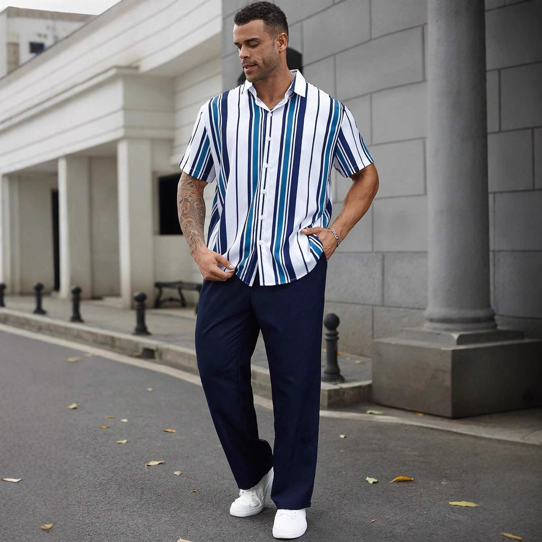 Robbie – Casual Striped Short Sleeve Shirt Suit