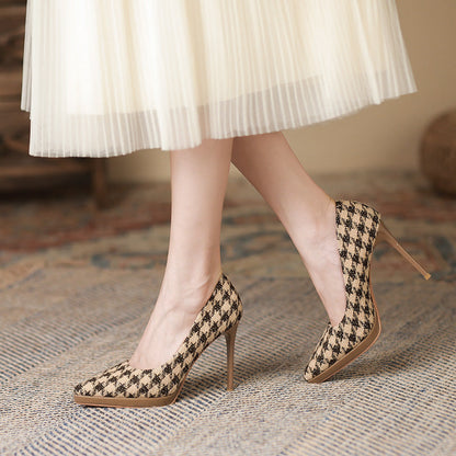 Alison – Pointed High Heels with Houndstooth Pattern