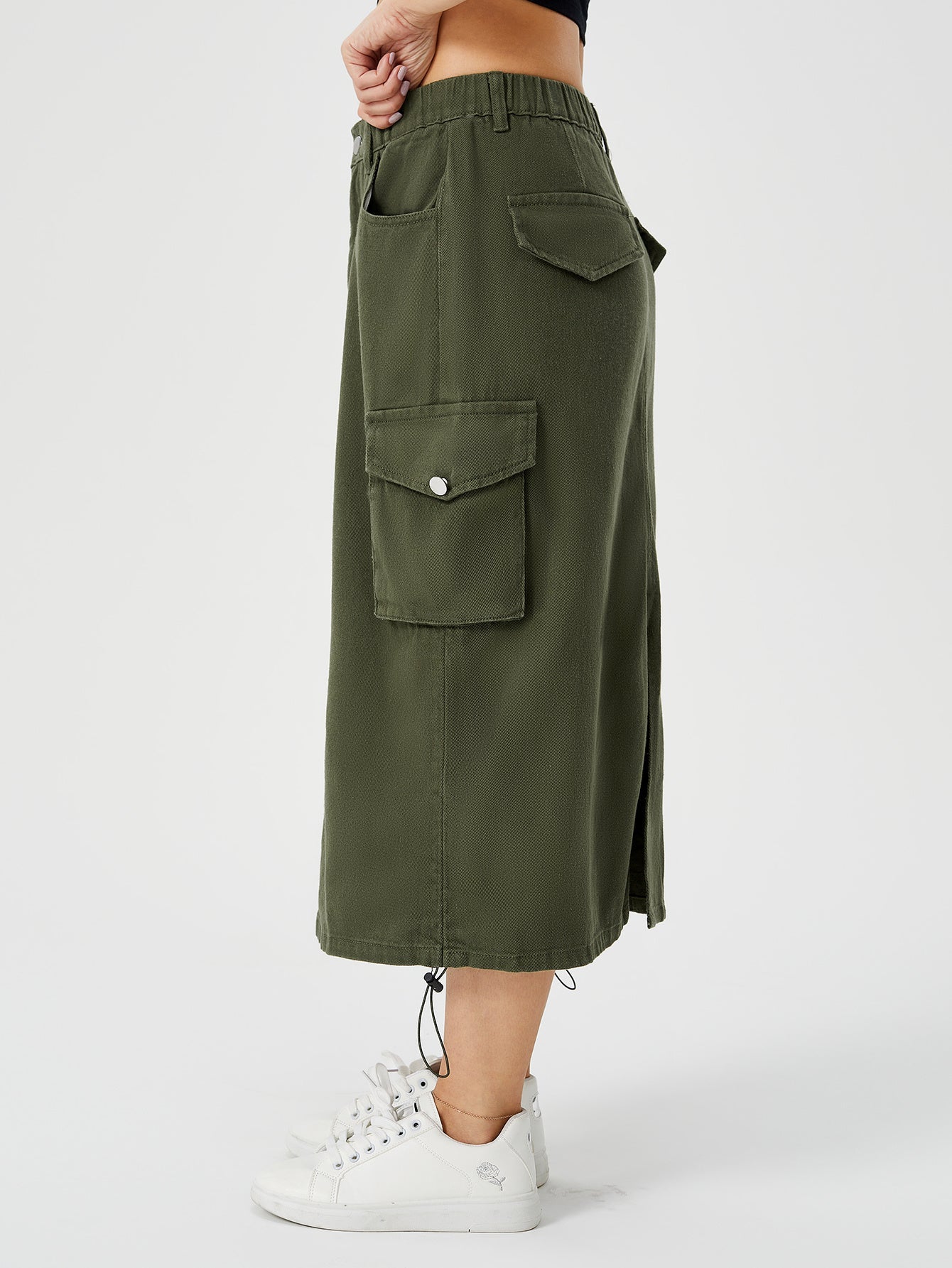 Sandra – Long Cargo Skirt with High Waist and Front Slit